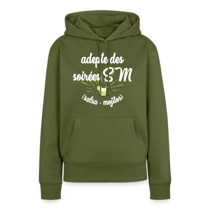 Sweat-shirt à capuche premium femme - Soirées SM: Salsa et Mojitos - kaki - front