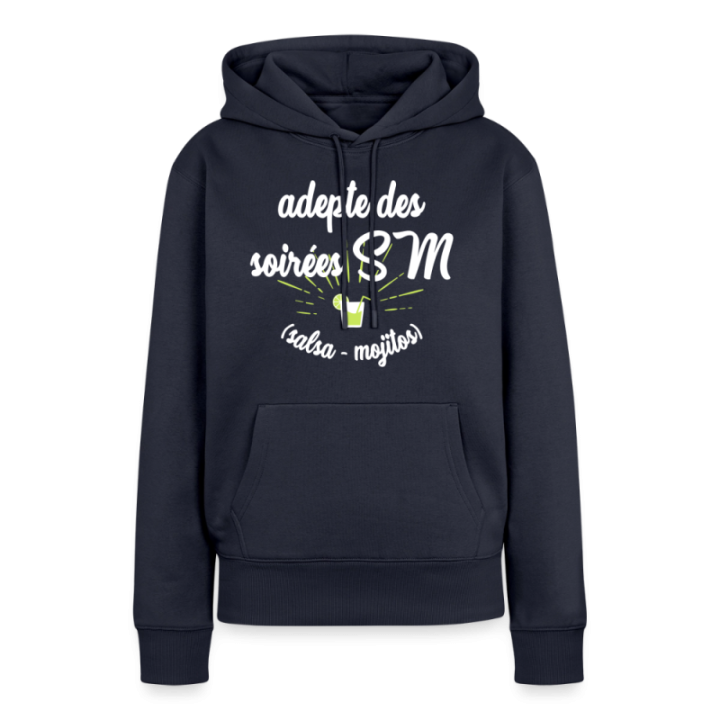 Sweat-shirt à capuche premium femme - Soirées SM: Salsa et Mojitos - bleu marine - front