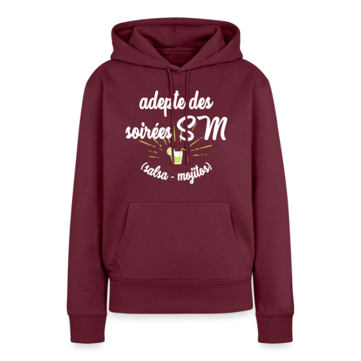 Sweat-shirt à capuche premium femme - Soirées SM: Salsa et Mojitos - bourgogne - front