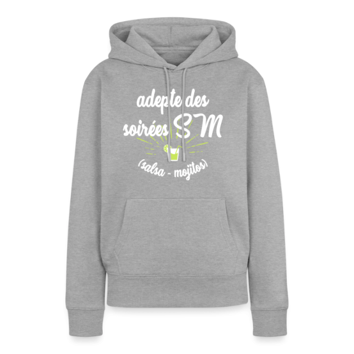 Sweat-shirt à capuche premium femme - Soirées SM: Salsa et Mojitos - gris chiné - front