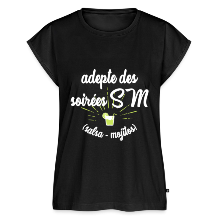 T-shirt à manches retroussées femme - Soirées SM: Salsa et Mojitos - noir - front