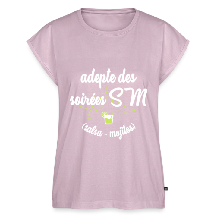 T-shirt à manches retroussées femme - Soirées SM: Salsa et Mojitos - rose poudré - front
