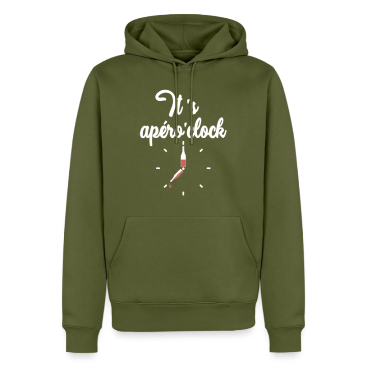 Sweat-shirt à capuche premium homme - It's apéro'clock - kaki - front