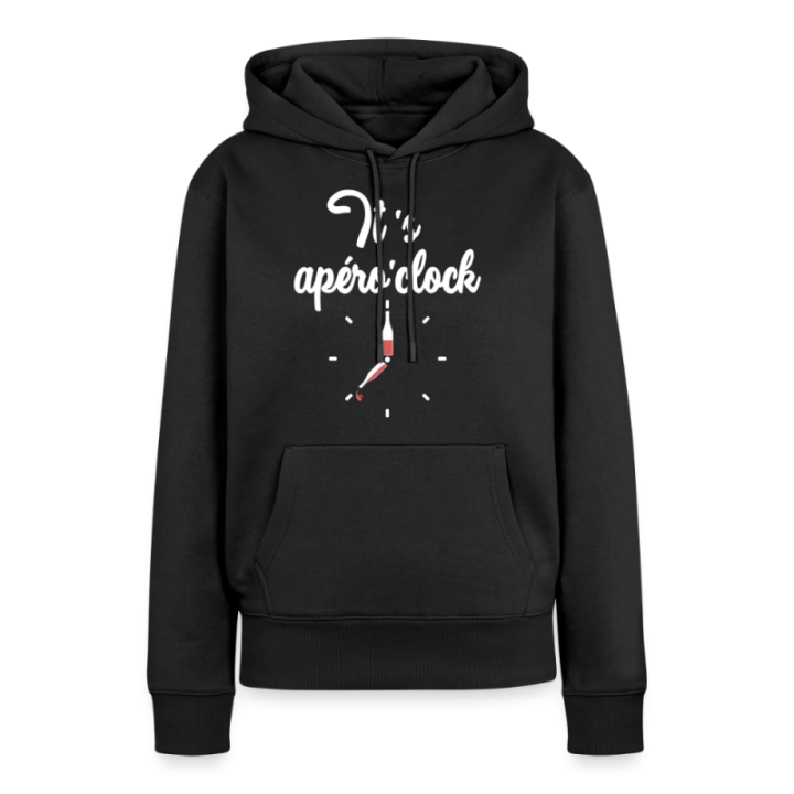Sweat-shirt à capuche premium femme - It's apéro'clock - noir - front