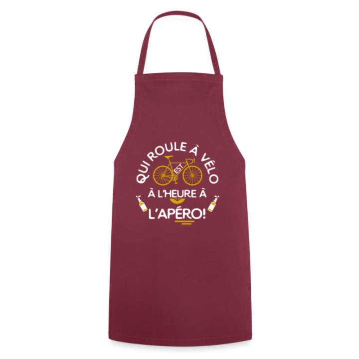 Tablier de cuisine - Qui roule à vélo arrive à l'apéro - bordeaux - front