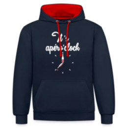 Sweat-shirt à capuche contrasté unisexe - It's apéro'clock - bleu marine/rouge - front