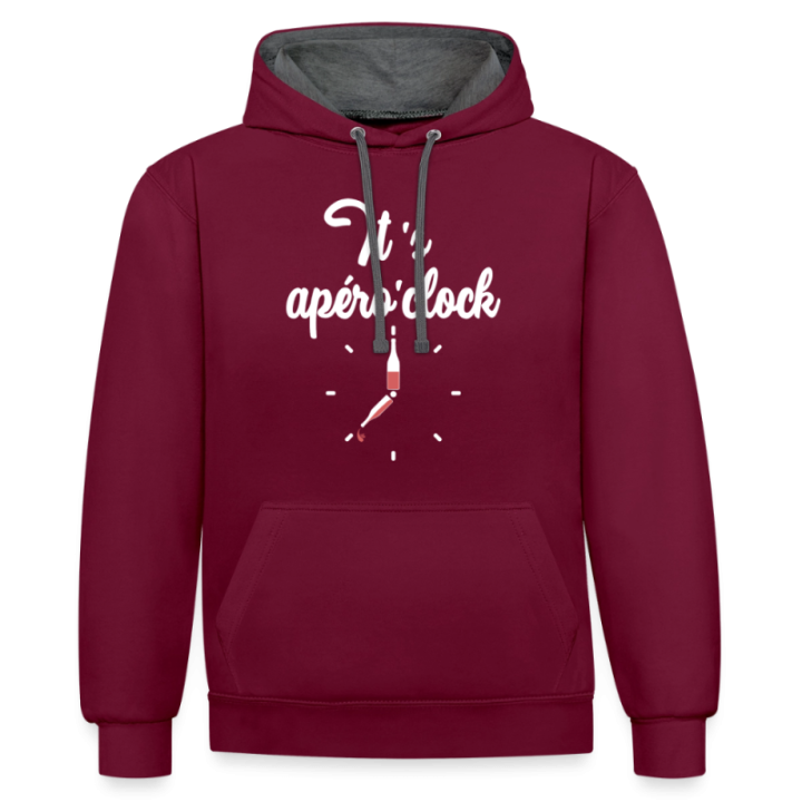 Sweat-shirt à capuche contrasté unisexe - It's apéro'clock - bordeaux/anthracite - front