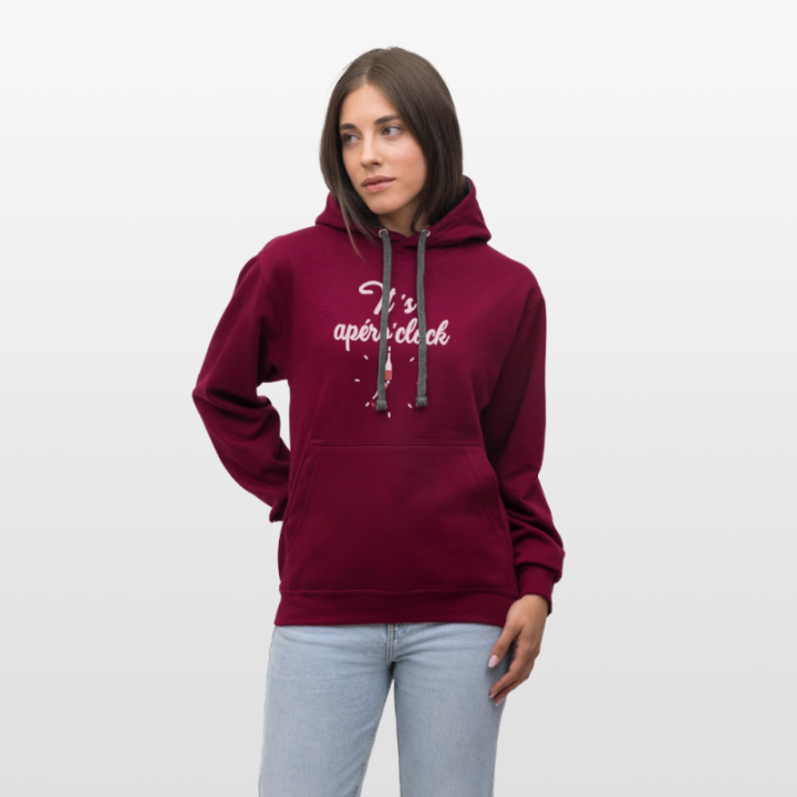 Sweat-shirt à capuche contrasté unisexe - It's apéro'clock - bordeaux/anthracite - front
