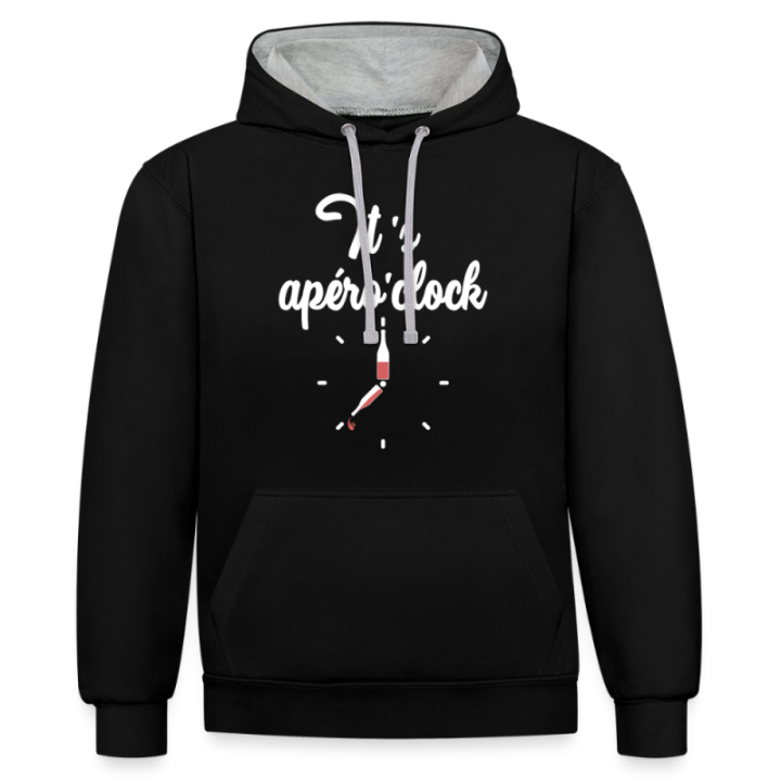 Sweat-shirt à capuche contrasté unisexe - It's apéro'clock - noir/gris chiné - front