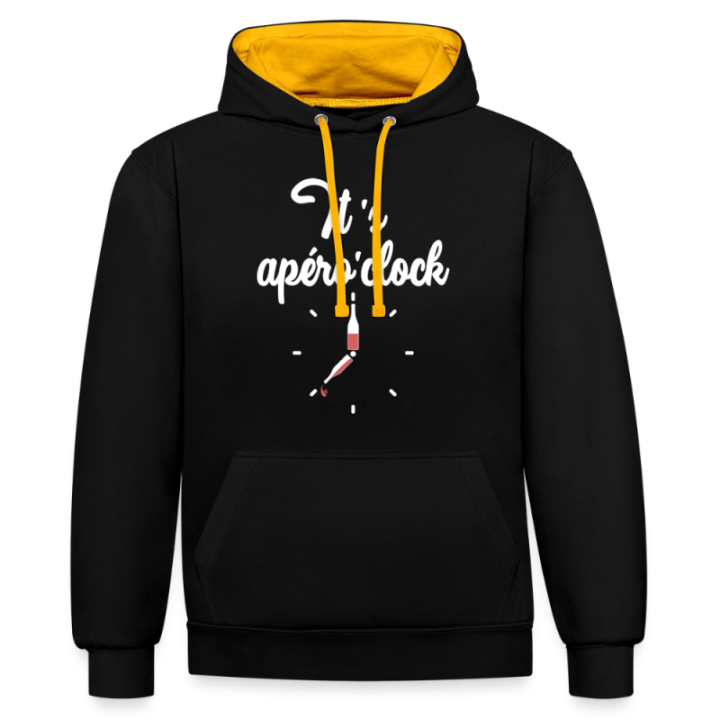 Sweat-shirt à capuche contrasté unisexe - It's apéro'clock - noir/or - front