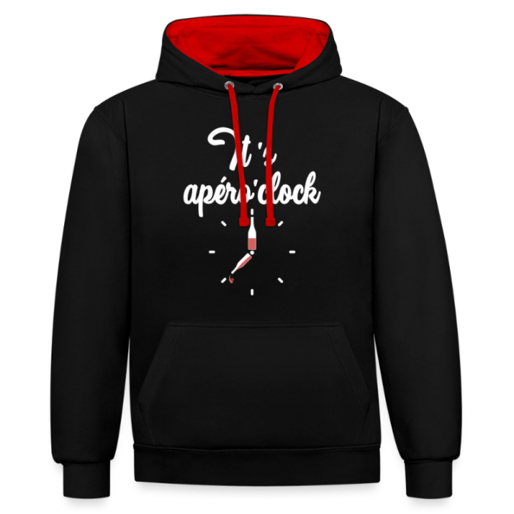 Sweat-shirt à capuche contrasté unisexe - It's apéro'clock - noir/rouge - front