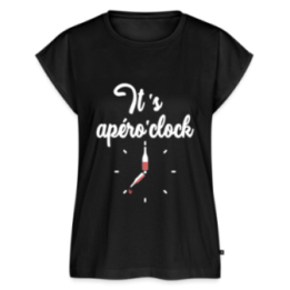 T-shirt à manches retroussées femme - It's apéro'clock - noir - front
