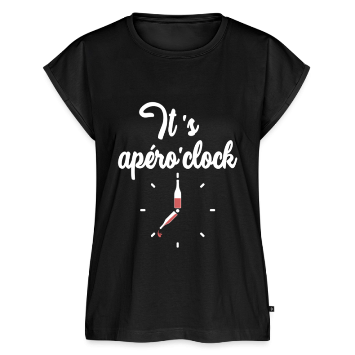 T-shirt à manches retroussées femme - It's apéro'clock - noir - front