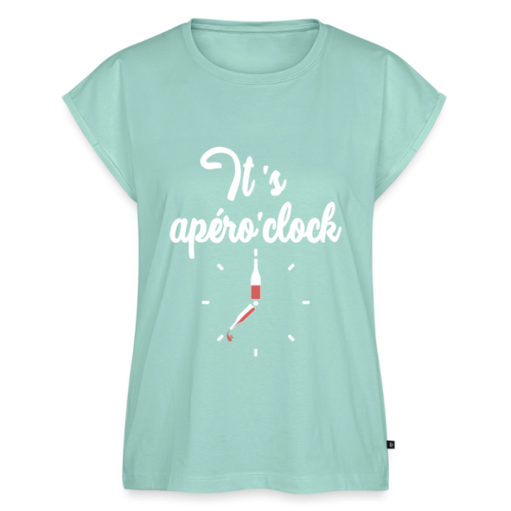 T-shirt à manches retroussées femme - It's apéro'clock - menthe  - front