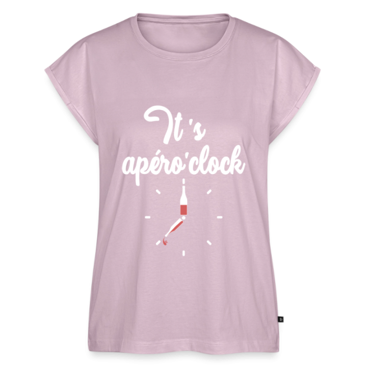 T-shirt à manches retroussées femme - It's apéro'clock - rose poudré - front