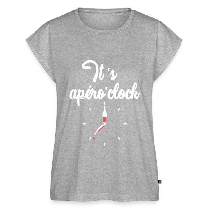 T-shirt à manches retroussées femme - It's apéro'clock - gris chiné - front