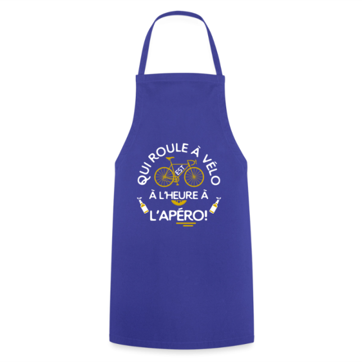 Tablier de cuisine - Qui roule à vélo arrive à l'apéro - bleu royal - front