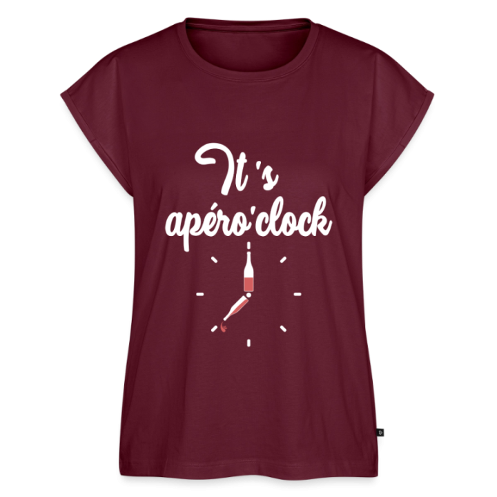 T-shirt à manches retroussées femme - It's apéro'clock - bourgogne - front