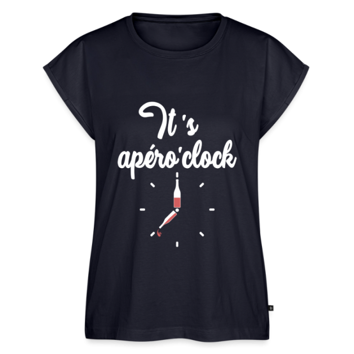 T-shirt à manches retroussées femme - It's apéro'clock - bleu marine - front
