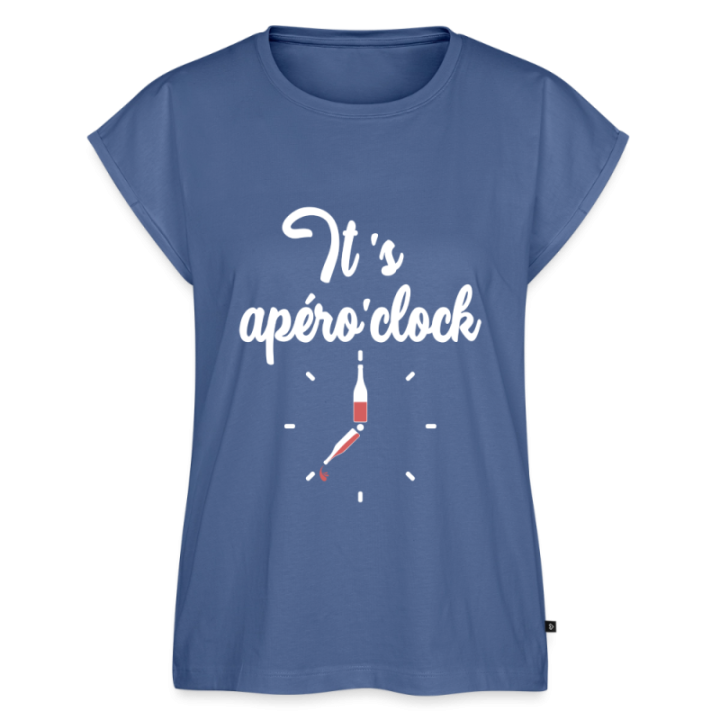 T-shirt à manches retroussées femme - It's apéro'clock - bleu pigeon - front