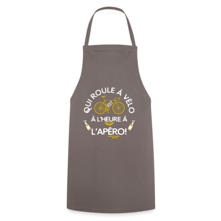 Tablier de cuisine - Qui roule à vélo arrive à l'apéro - gris - front