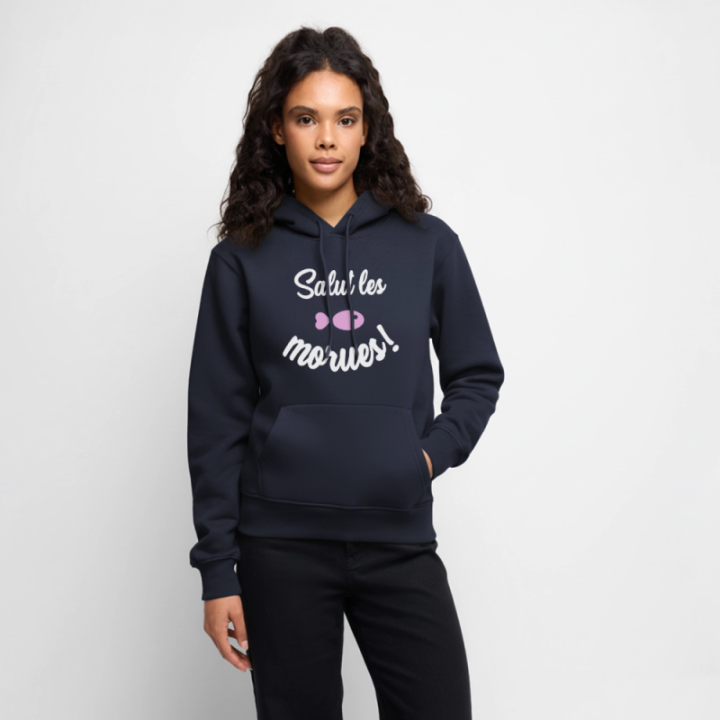 Sweat-shirt à capuche premium femme - Salut les morues - bleu marine - front