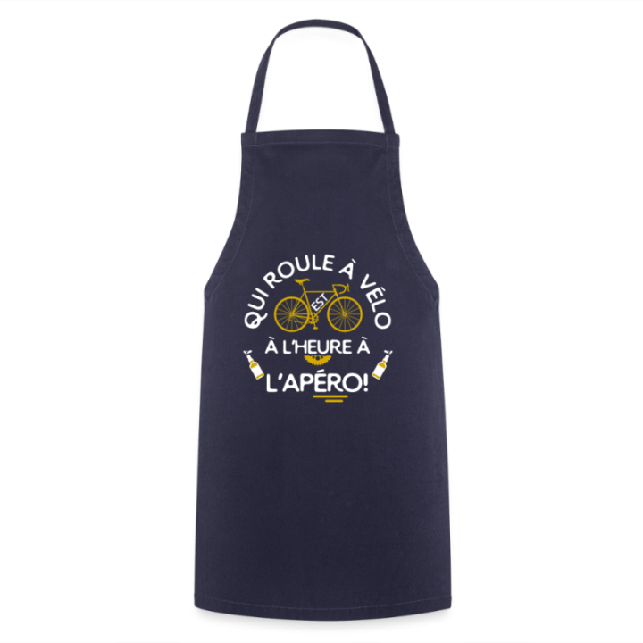 Tablier de cuisine - Qui roule à vélo arrive à l'apéro - marine - front