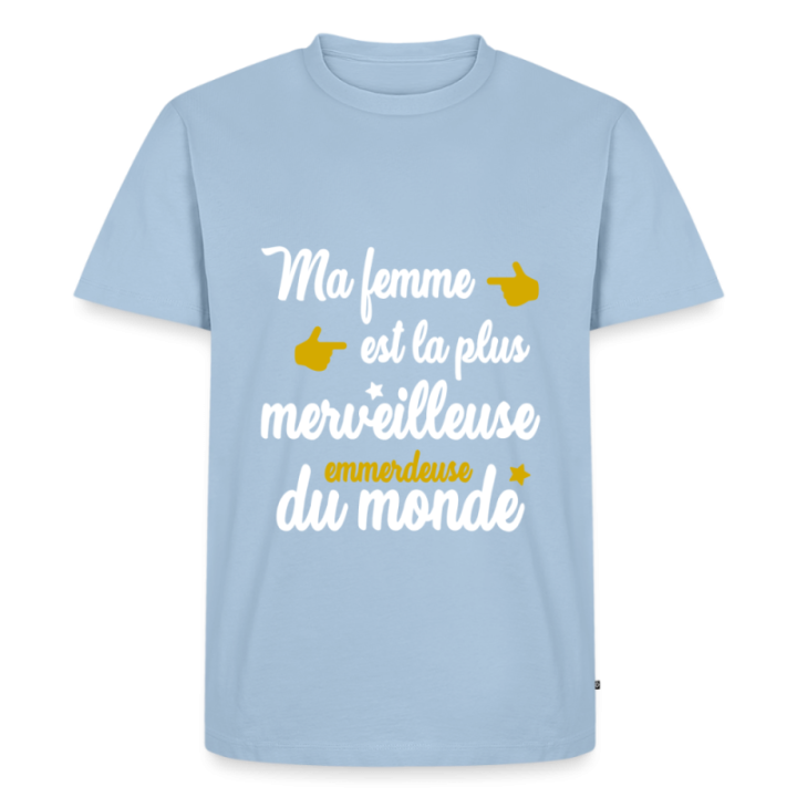 T-shirt premium homme - Ma femme: merveilleuse emmerdeuse - bleu clair - front