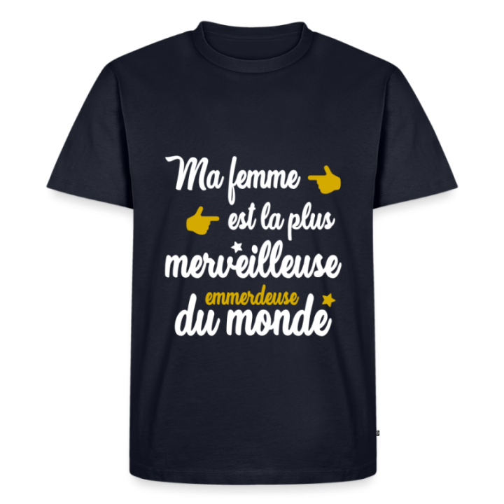T-shirt premium homme - Ma femme: merveilleuse emmerdeuse - bleu marine - front