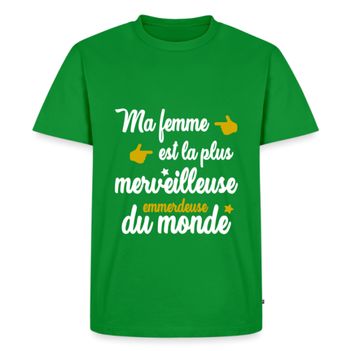 T-shirt premium homme - Ma femme: merveilleuse emmerdeuse - vert - front