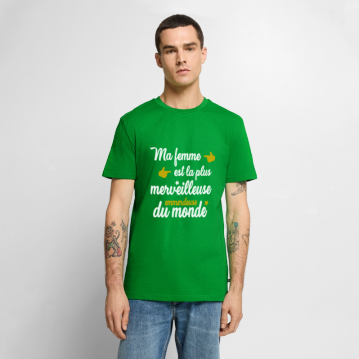 T-shirt premium homme - Ma femme: merveilleuse emmerdeuse - vert - front