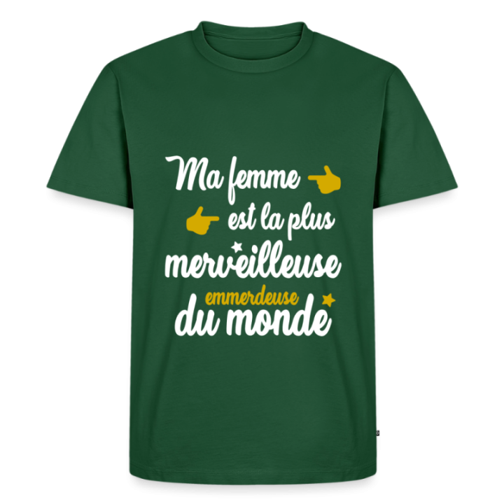 T-shirt premium homme - Ma femme: merveilleuse emmerdeuse - vert bouteille - front