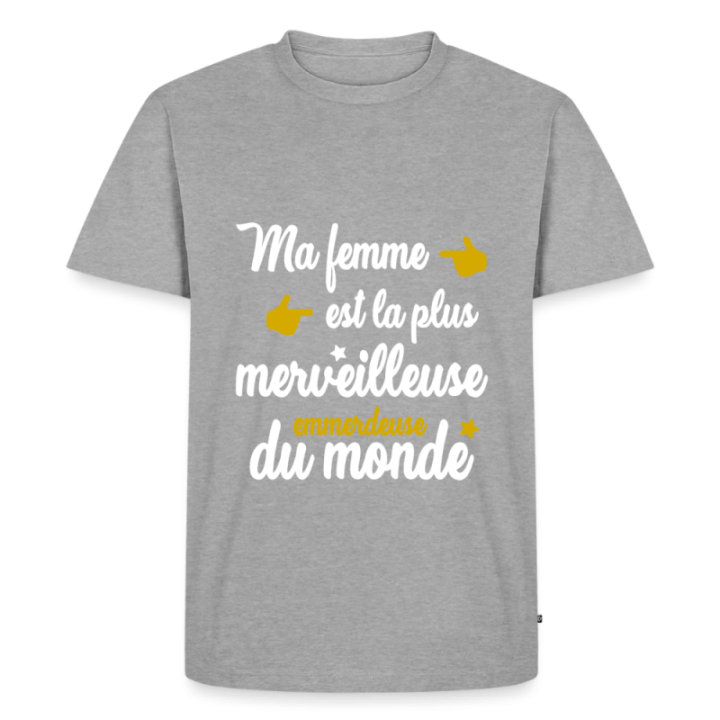 T-shirt premium homme - Ma femme: merveilleuse emmerdeuse - gris chiné - front