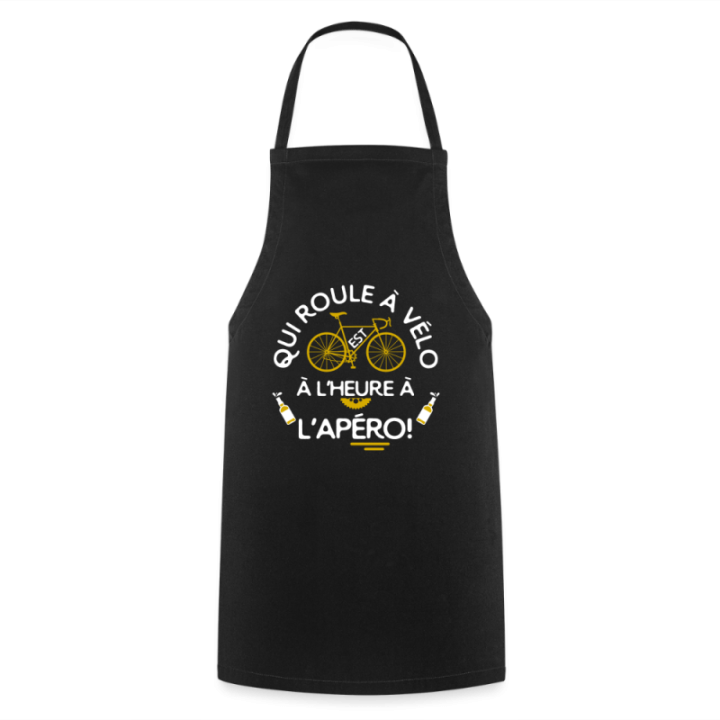 Tablier de cuisine - Qui roule à vélo arrive à l'apéro - noir - front