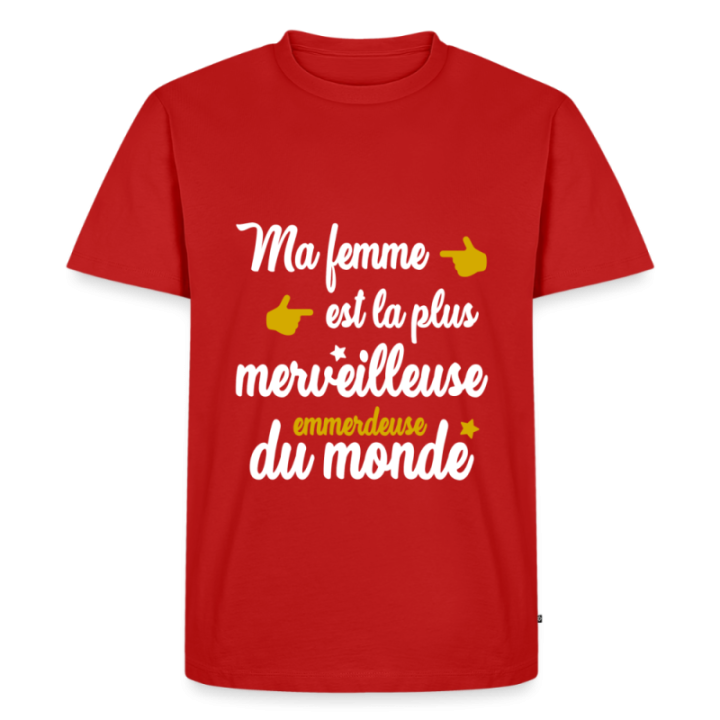 T-shirt premium homme - Ma femme: merveilleuse emmerdeuse - rouge - front