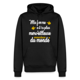 Sweat-shirt à capuche premium homme - Ma femme: merveilleuse emmerdeuse - noir - front