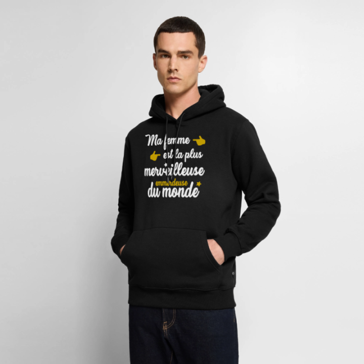Sweat-shirt à capuche premium homme - Ma femme: merveilleuse emmerdeuse - noir - front