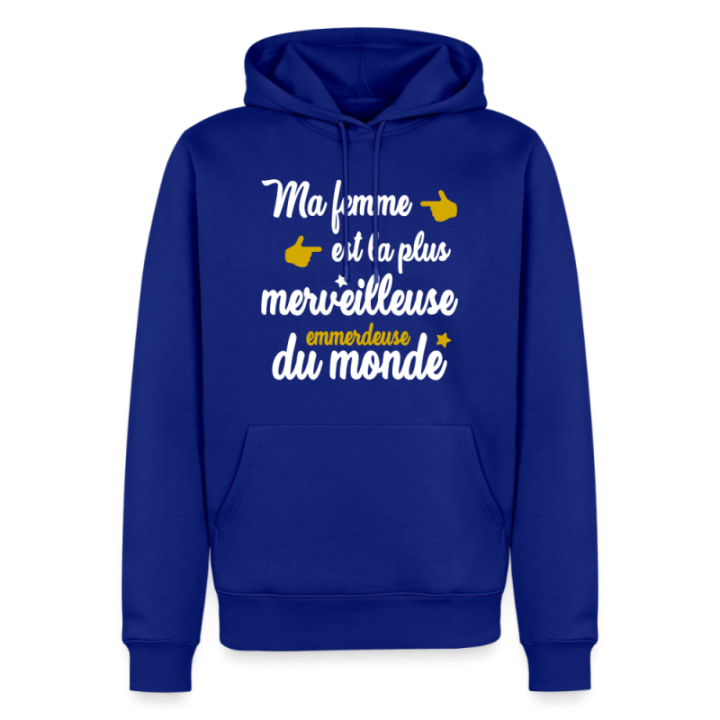 Sweat-shirt à capuche premium homme - Ma femme: merveilleuse emmerdeuse - bleu roi - front