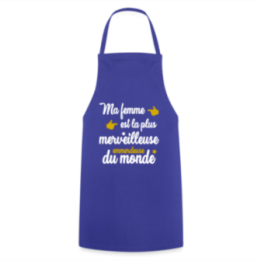 Tablier de cuisine - Ma femme: merveilleuse emmerdeuse - bleu royal - front