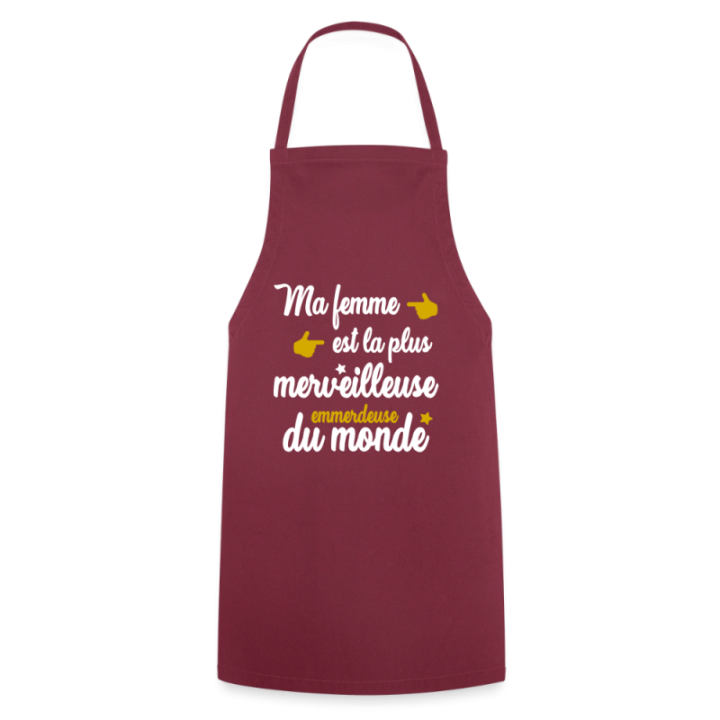 Tablier de cuisine - Ma femme: merveilleuse emmerdeuse - bordeaux - front