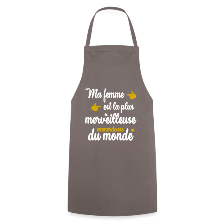 Tablier de cuisine - Ma femme: merveilleuse emmerdeuse - gris - front