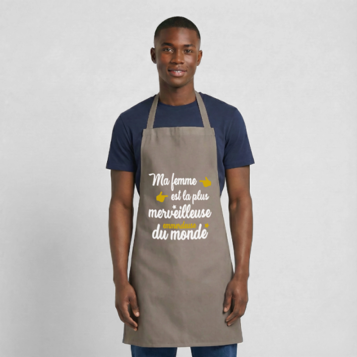 Tablier de cuisine - Ma femme: merveilleuse emmerdeuse - gris - front