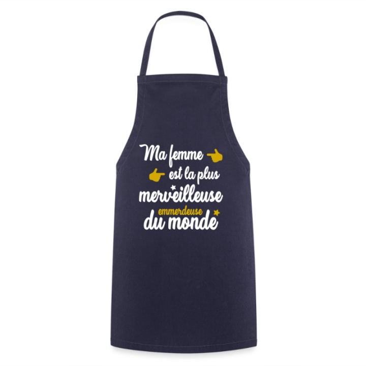 Tablier de cuisine - Ma femme: merveilleuse emmerdeuse - marine - front