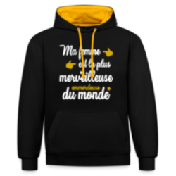 Sweat-shirt à capuche contrasté unisexe - Ma femme: merveilleuse emmerdeuse