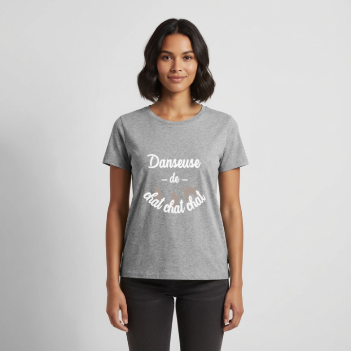 T-shirt premium femme - Danseuse de chat chat chat - gris chiné - front