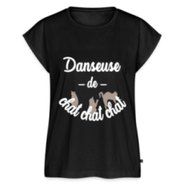 T-shirt à manches retroussées femme - Danseuse de chat chat chat - noir - front