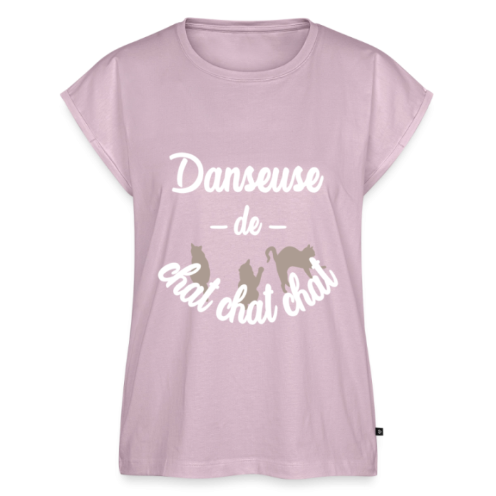 T-shirt à manches retroussées femme - Danseuse de chat chat chat - rose poudré - front