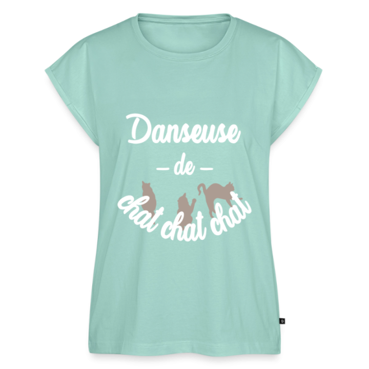 T-shirt à manches retroussées femme - Danseuse de chat chat chat - menthe  - front