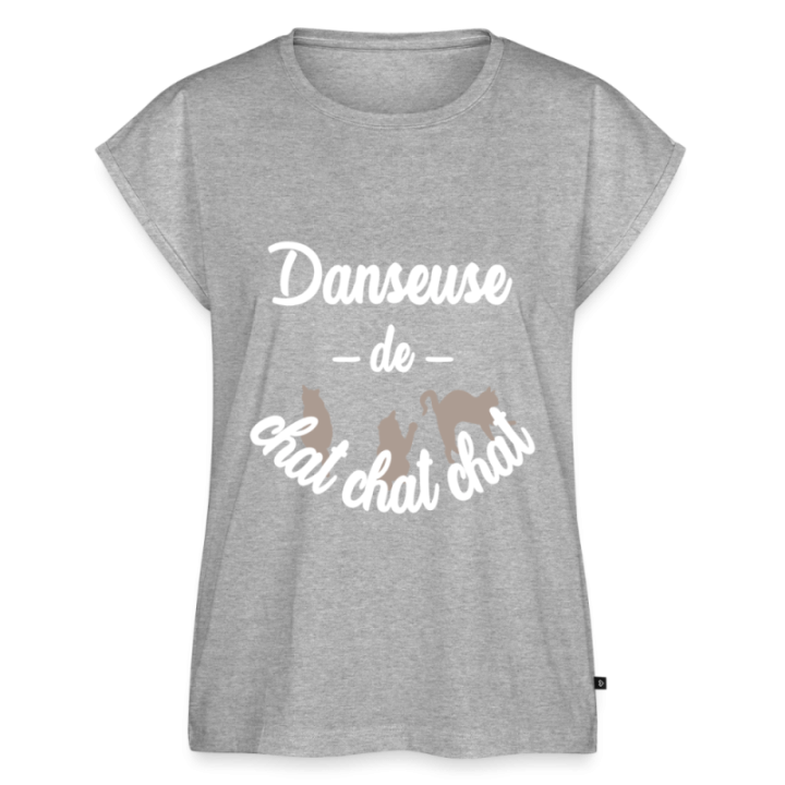 T-shirt à manches retroussées femme - Danseuse de chat chat chat - gris chiné - front