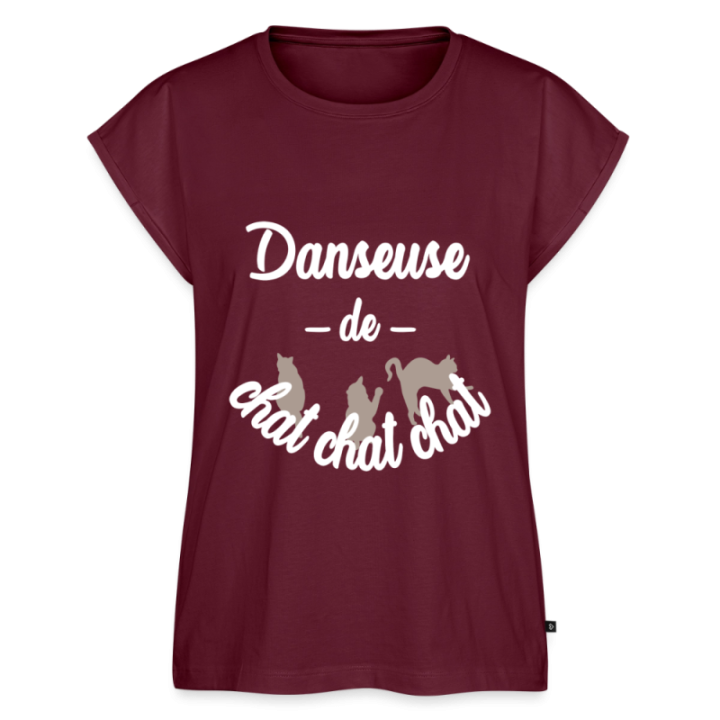 T-shirt à manches retroussées femme - Danseuse de chat chat chat - bourgogne - front